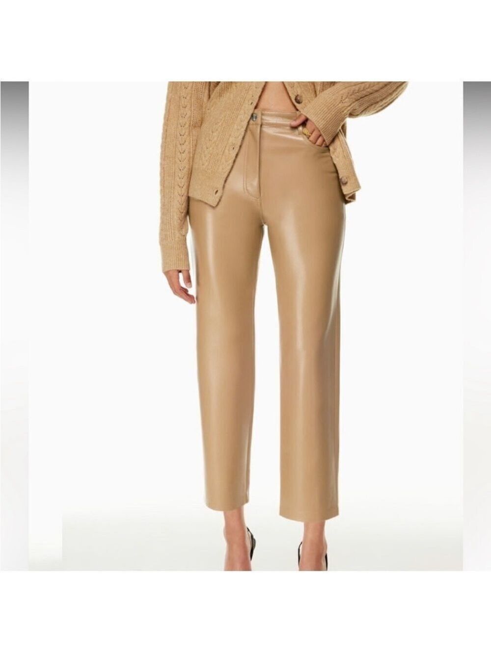 Aritzia Wilfred Cropped Tan Pants Faux Leather size 16